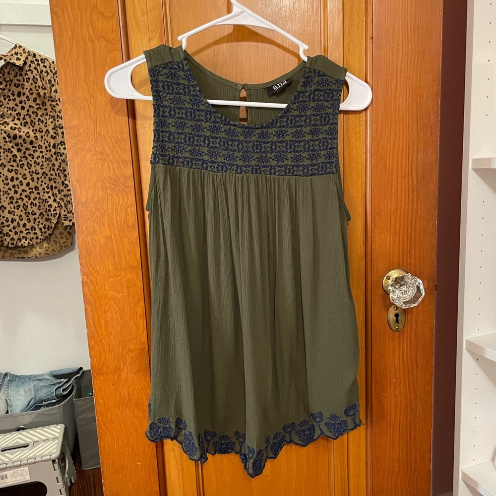 Army Green Embroidered Tank Top